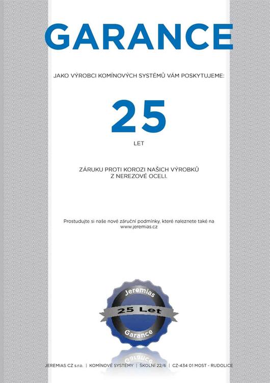 Jeremias certifikát - garance 25 let
